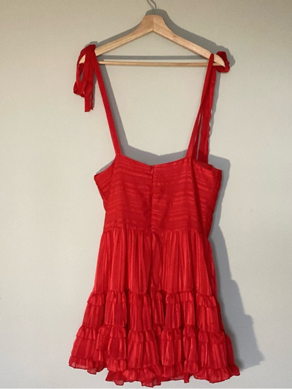 Tie-Shoulder Red Ruffle Mini Dress - Picture 5 of 5